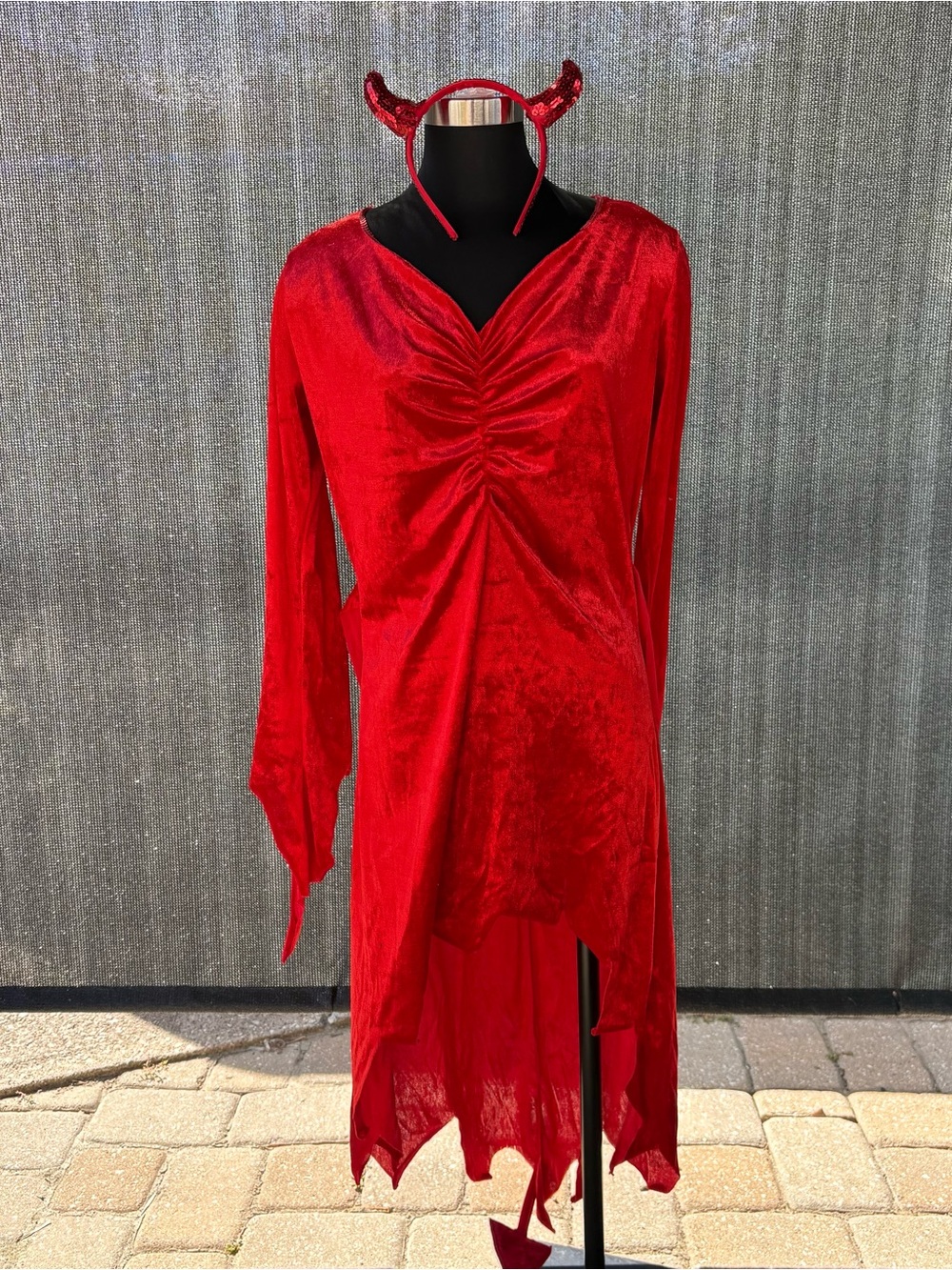 Disguise Devil Lady Adult Halloween Costume Red Dress Horns Tail Large 12-14